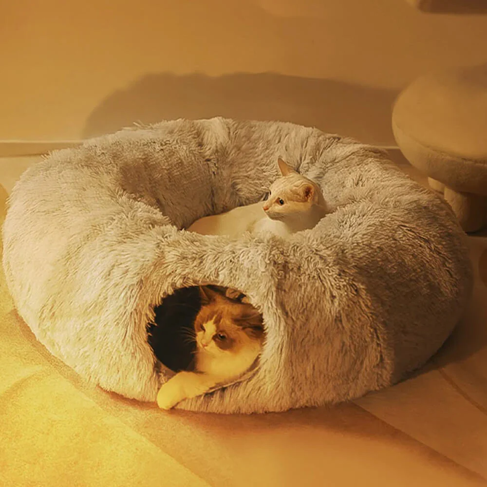 2 in 1 Foldable Indoor Soft Round Cat Tunnel Bed - Image 10