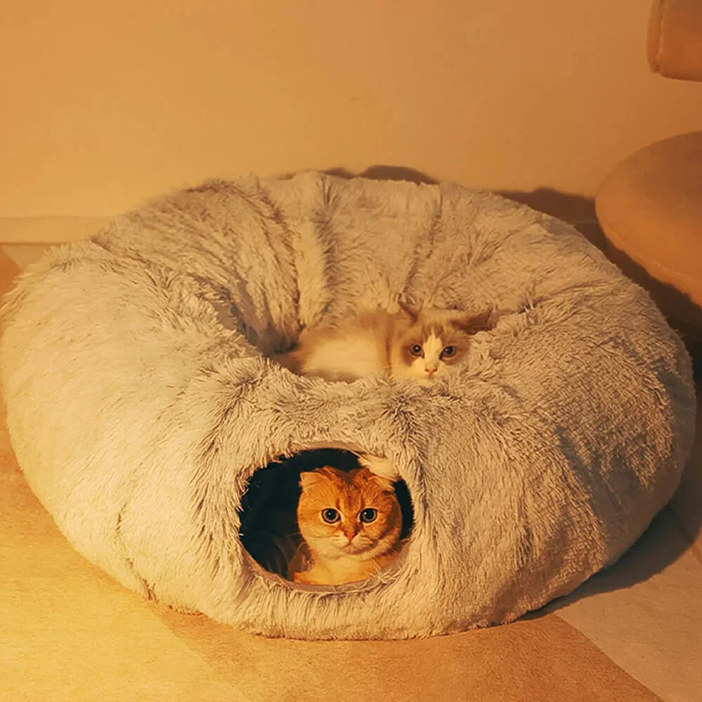2 in 1 Foldable Indoor Soft Round Cat Tunnel Bed - Image 11