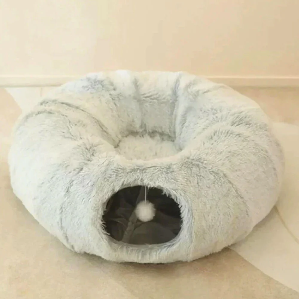 2 in 1 Foldable Indoor Soft Round Cat Tunnel Bed - Image 3