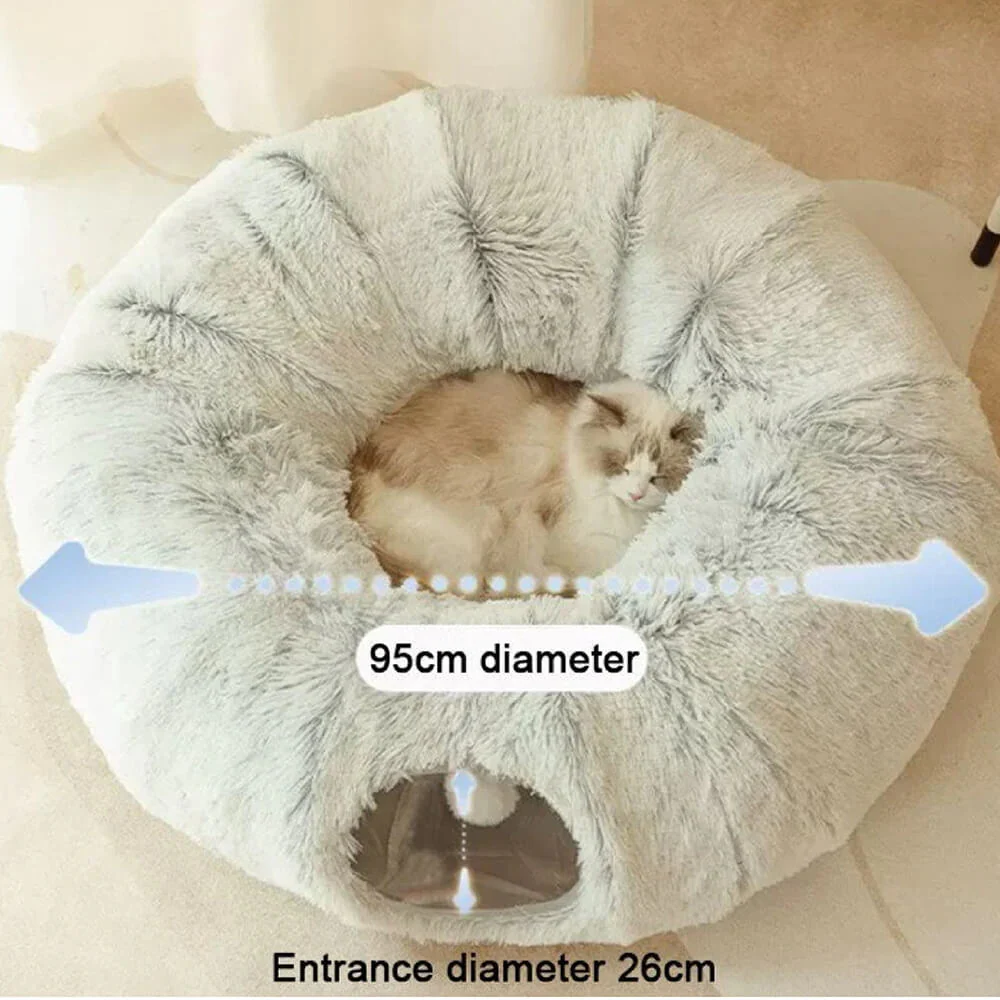 2 in 1 Foldable Indoor Soft Round Cat Tunnel Bed - Image 8