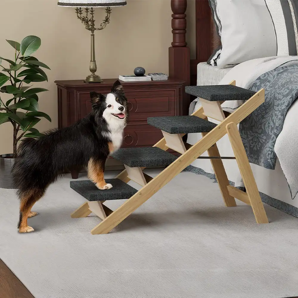 2-in-1 Foldable Wooden Dog Stairs & Ramp with Non-Slip Pad - Image 3
