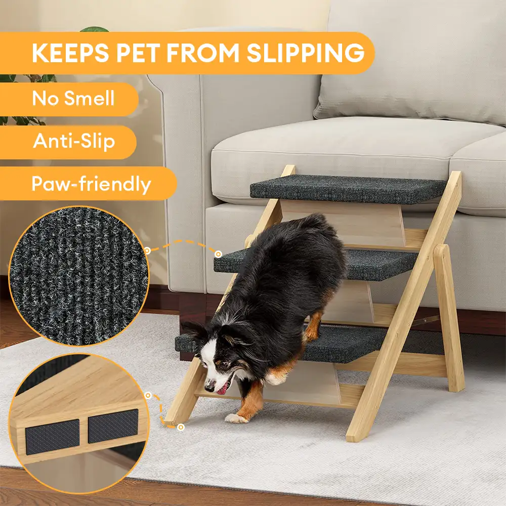 2-in-1 Foldable Wooden Dog Stairs & Ramp with Non-Slip Pad - Image 5