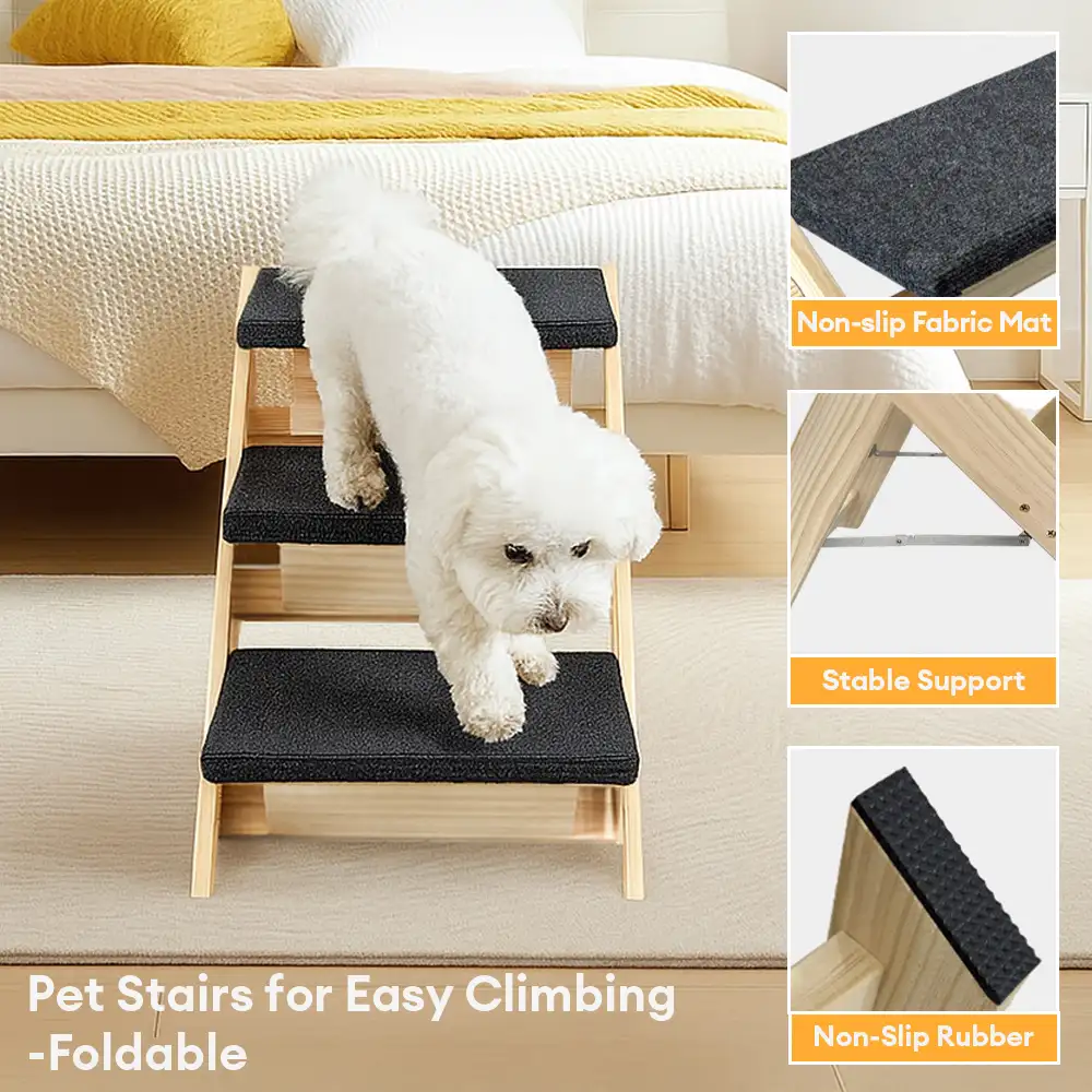 2-in-1 Foldable Wooden Dog Stairs & Ramp with Non-Slip Pad - Image 6