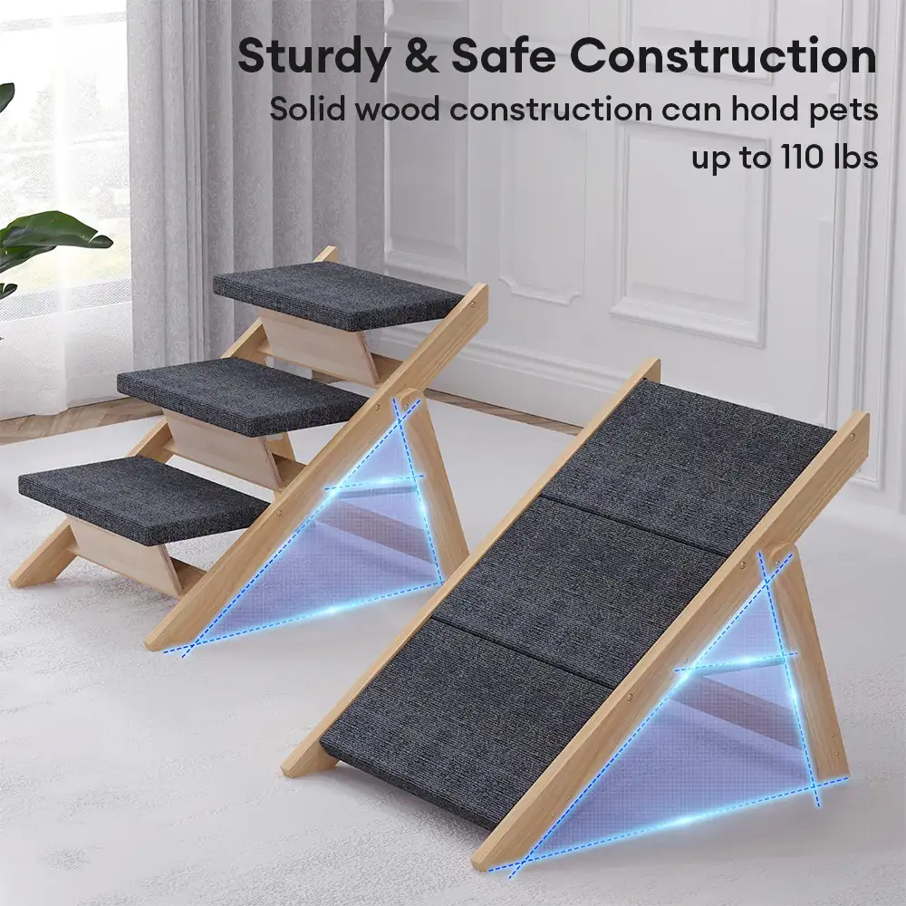 2-in-1 Foldable Wooden Dog Stairs & Ramp with Non-Slip Pad - Image 7
