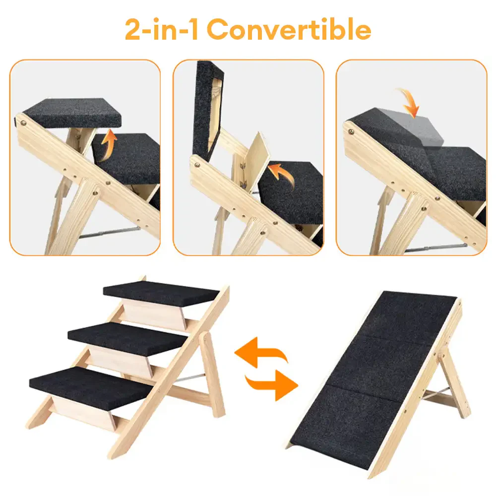 2-in-1 Foldable Wooden Dog Stairs & Ramp with Non-Slip Pad - Image 8