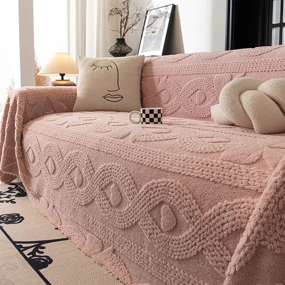 Bowknot Jacquard Plush Multifunctional Sofa Blanket Couch Cover - Image 11