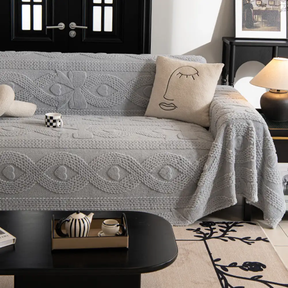 Bowknot Jacquard Plush Multifunctional Sofa Blanket Couch Cover - Image 14