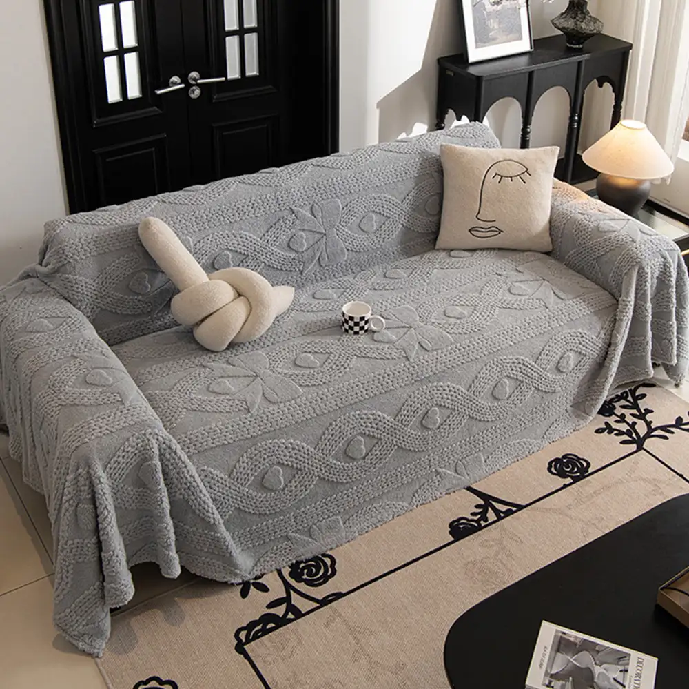 Bowknot Jacquard Plush Multifunctional Sofa Blanket Couch Cover - Image 15