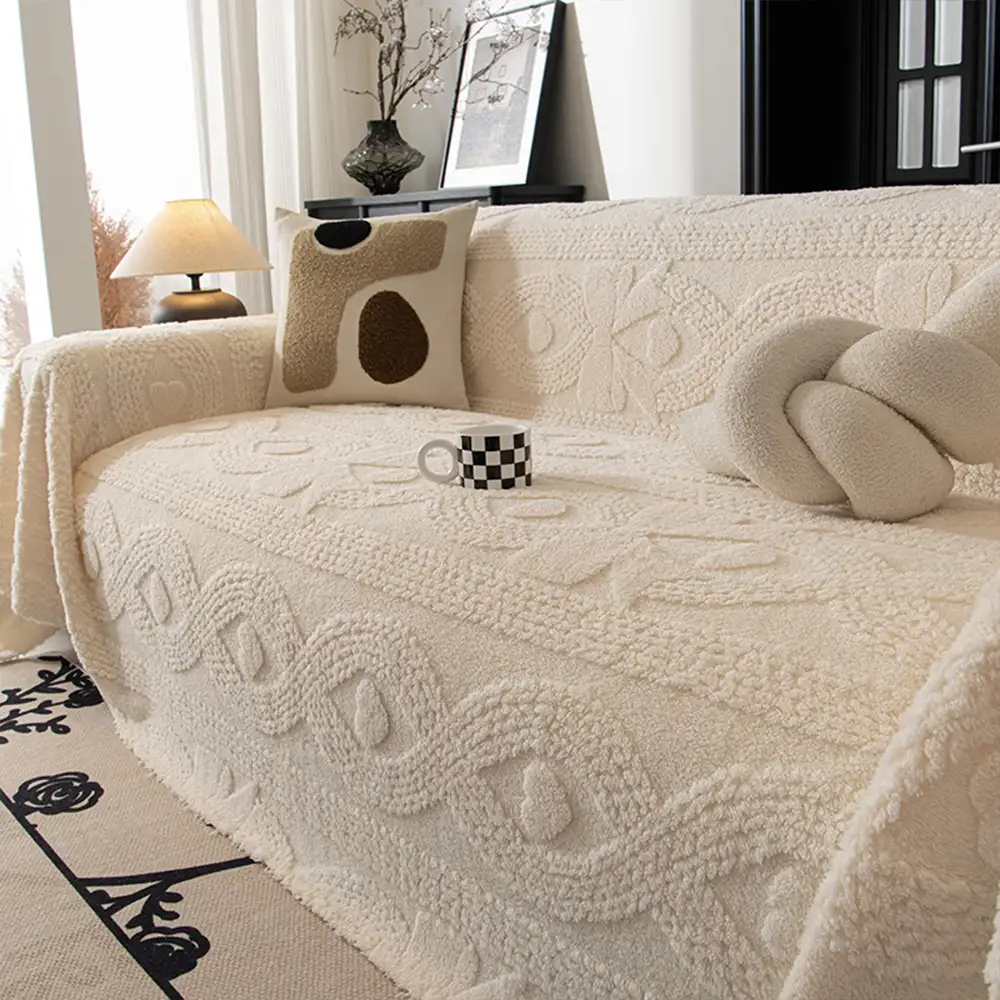Bowknot Jacquard Plush Multifunctional Sofa Blanket Couch Cover - Image 3