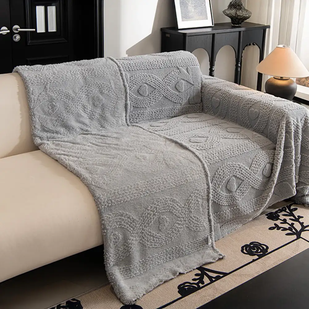 Bowknot Jacquard Plush Multifunctional Sofa Blanket Couch Cover - Image 6
