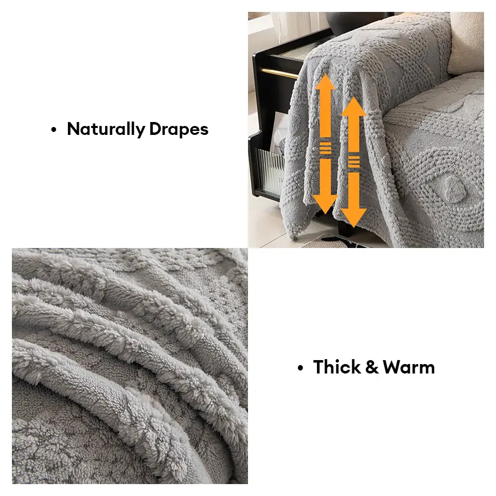 Bowknot Jacquard Plush Multifunctional Sofa Blanket Couch Cover - Image 7