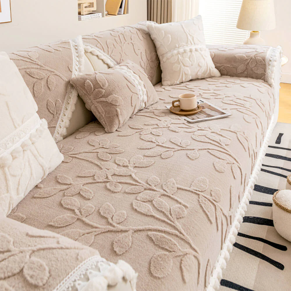 Branch Jacquard Elegant Decorative Plush Non-Slip Couch Cover - Image 12
