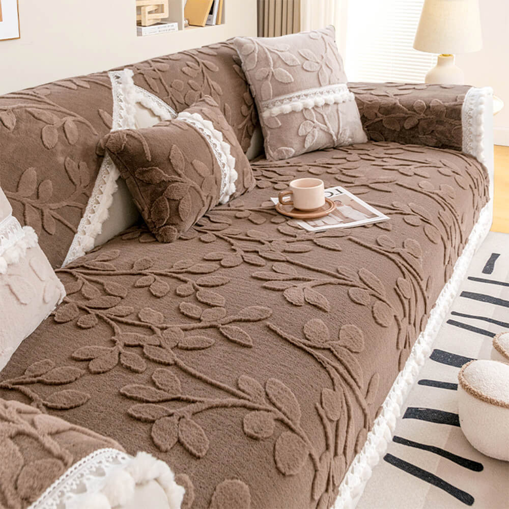 Branch Jacquard Elegant Decorative Plush Non-Slip Couch Cover - Image 13