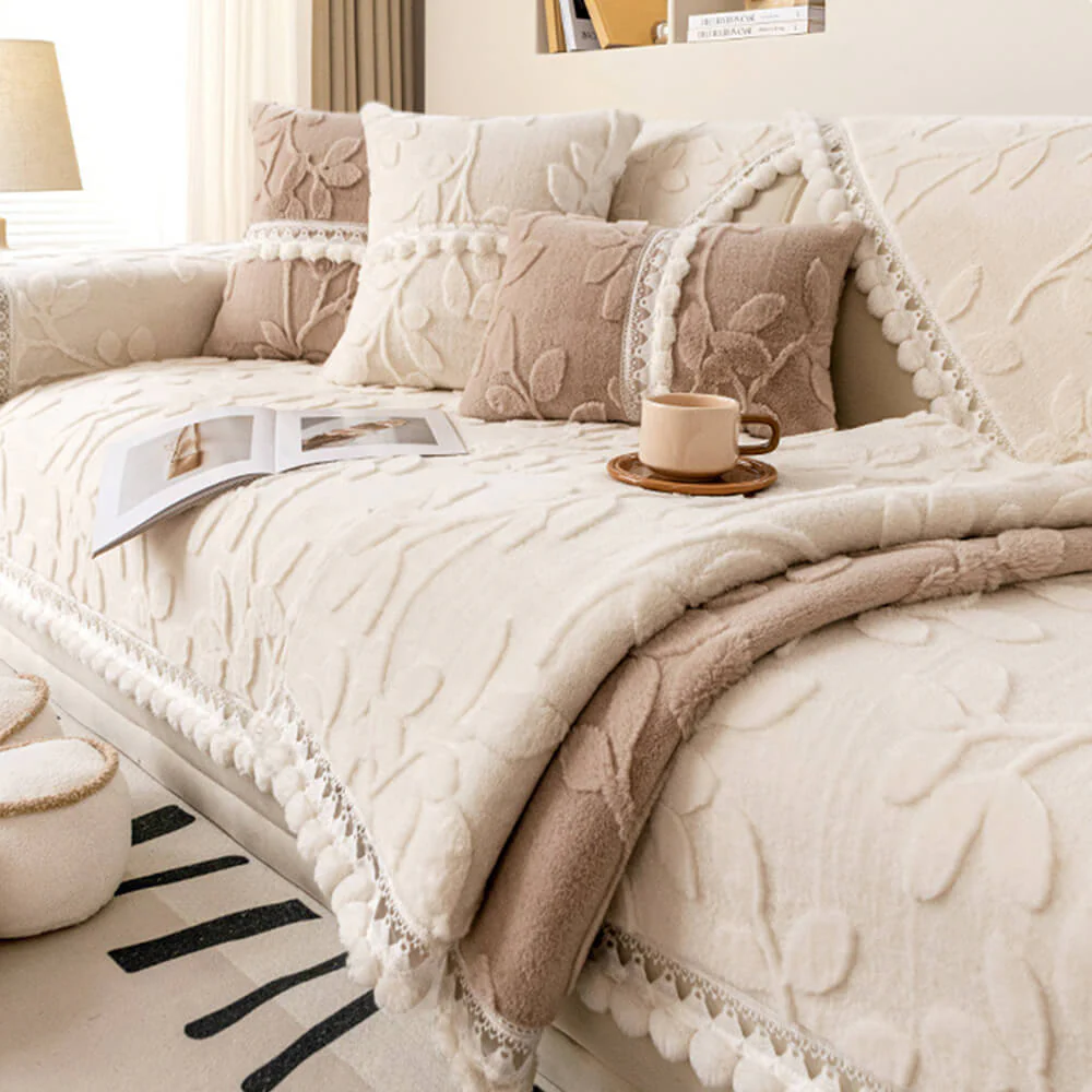 Branch Jacquard Elegant Decorative Plush Non-Slip Couch Cover - Image 3