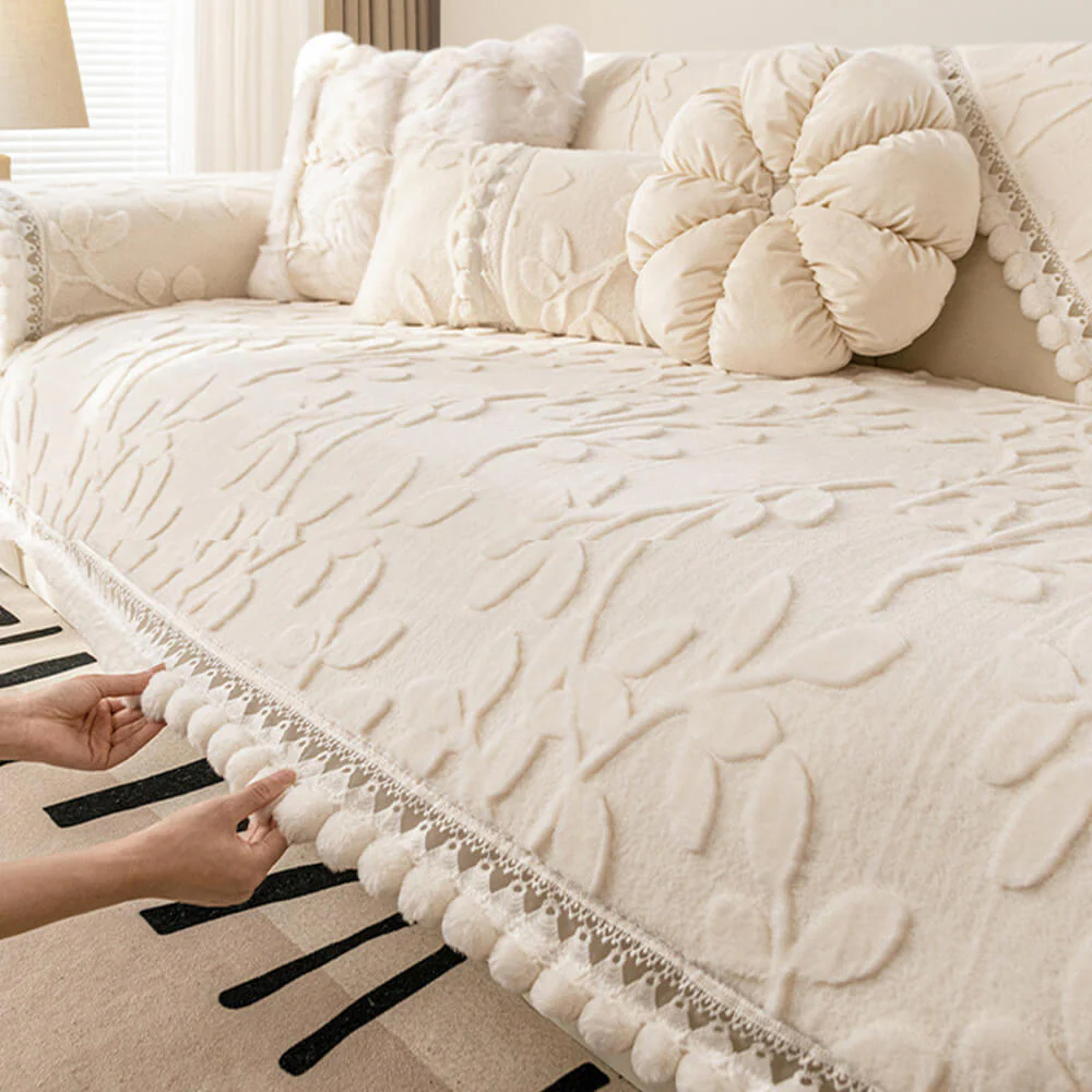 Branch Jacquard Elegant Decorative Plush Non-Slip Couch Cover - Image 4