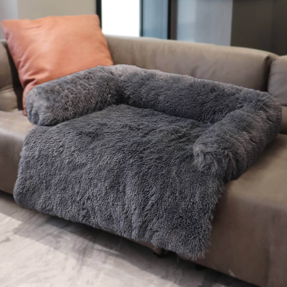 Calming Furniture Protector Dog Bed - Fuzzy Backrest - Image 12