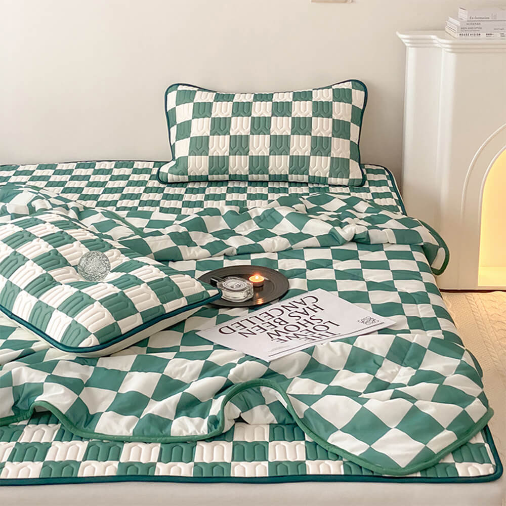 Checkerboard Latex Ice Silk Bedding Fitted Sheet Mattress Cover - Image 3