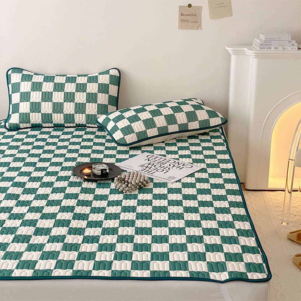 Checkerboard Latex Ice Silk Bedding Fitted Sheet Mattress Cover - Image 4