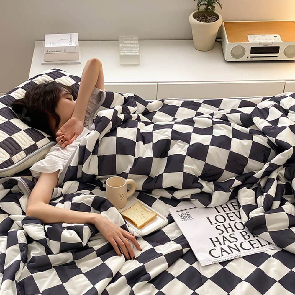 Checkerboard Latex Ice Silk Bedding Fitted Sheet Mattress Cover - Image 6