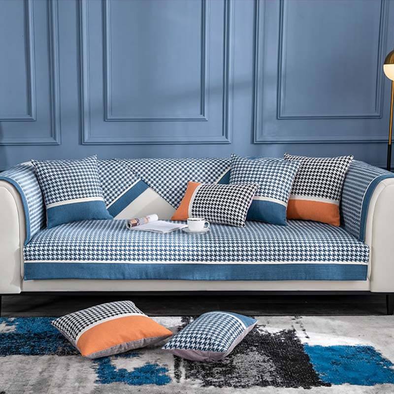 Classic Houndstooth Print Chenille Non-slip Couch Cover - Image 10