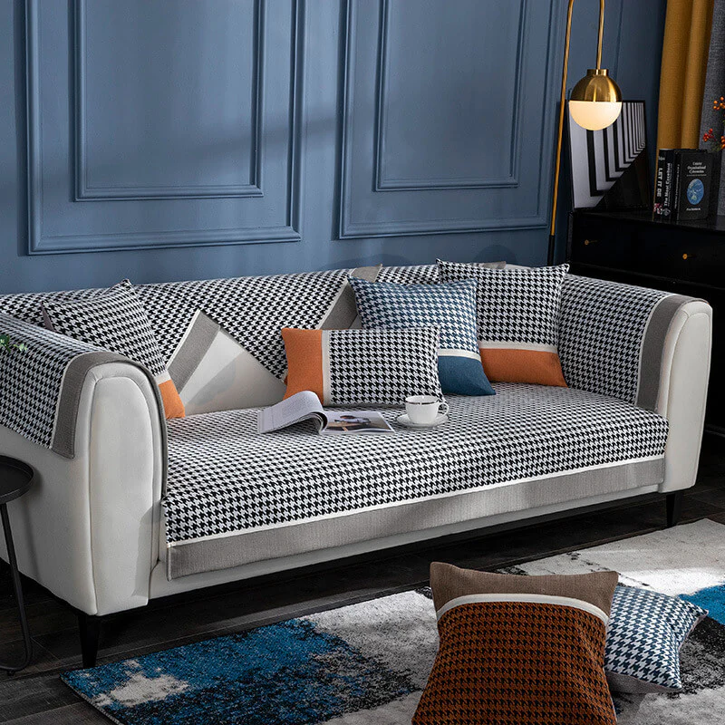 Classic Houndstooth Print Chenille Non-slip Couch Cover - Image 11