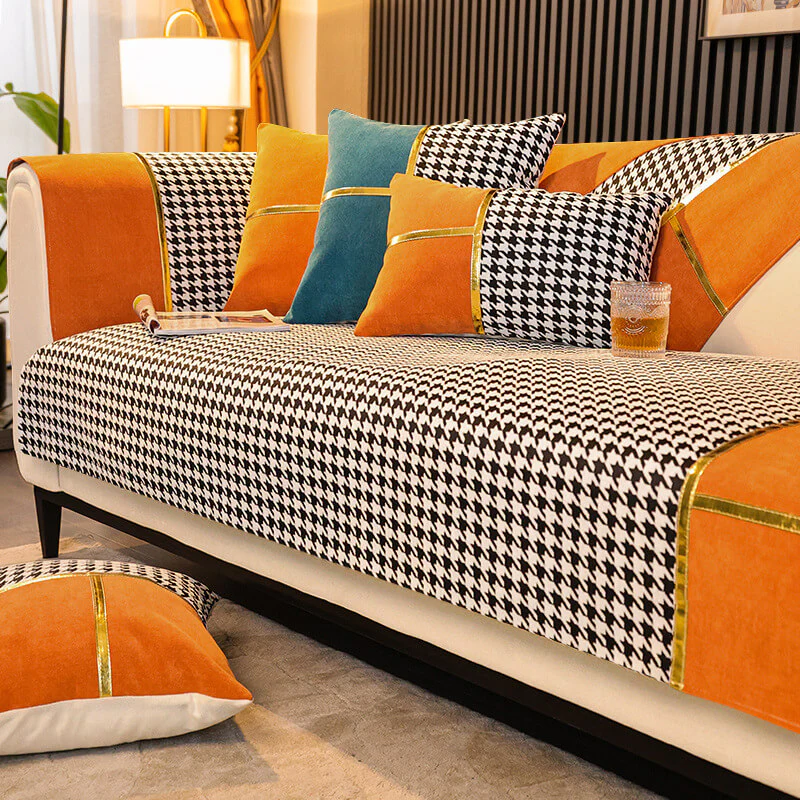 Classic Houndstooth Print Chenille Non-slip Couch Cover - Image 13
