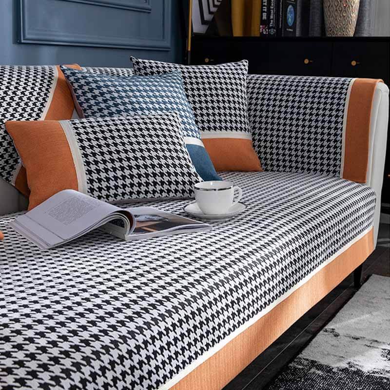 Classic Houndstooth Print Chenille Non-slip Couch Cover - Image 6