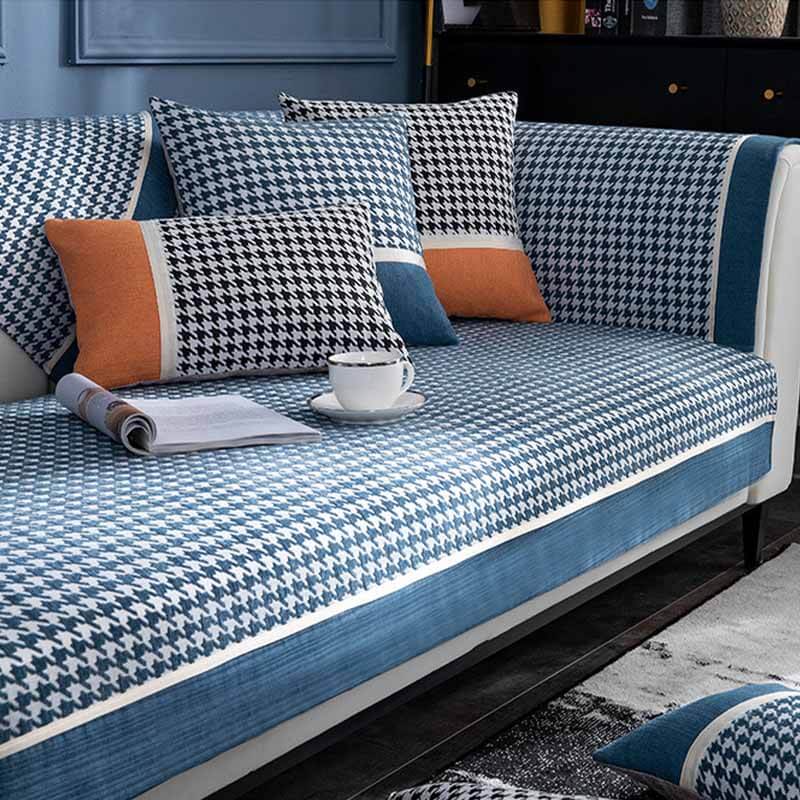 Classic Houndstooth Print Chenille Non-slip Couch Cover - Image 8