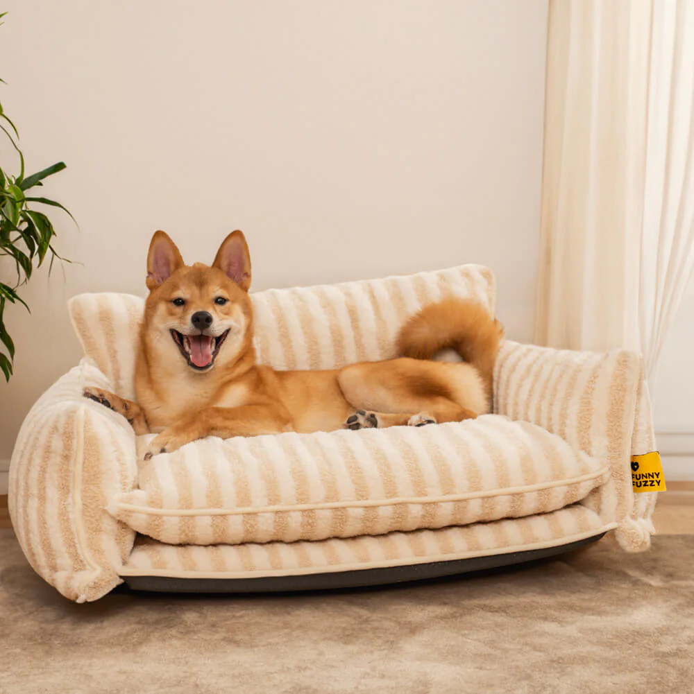 Trendy Striped Faux Lambswool Double Layer Dog & Cat Sofa Bed - Image 15