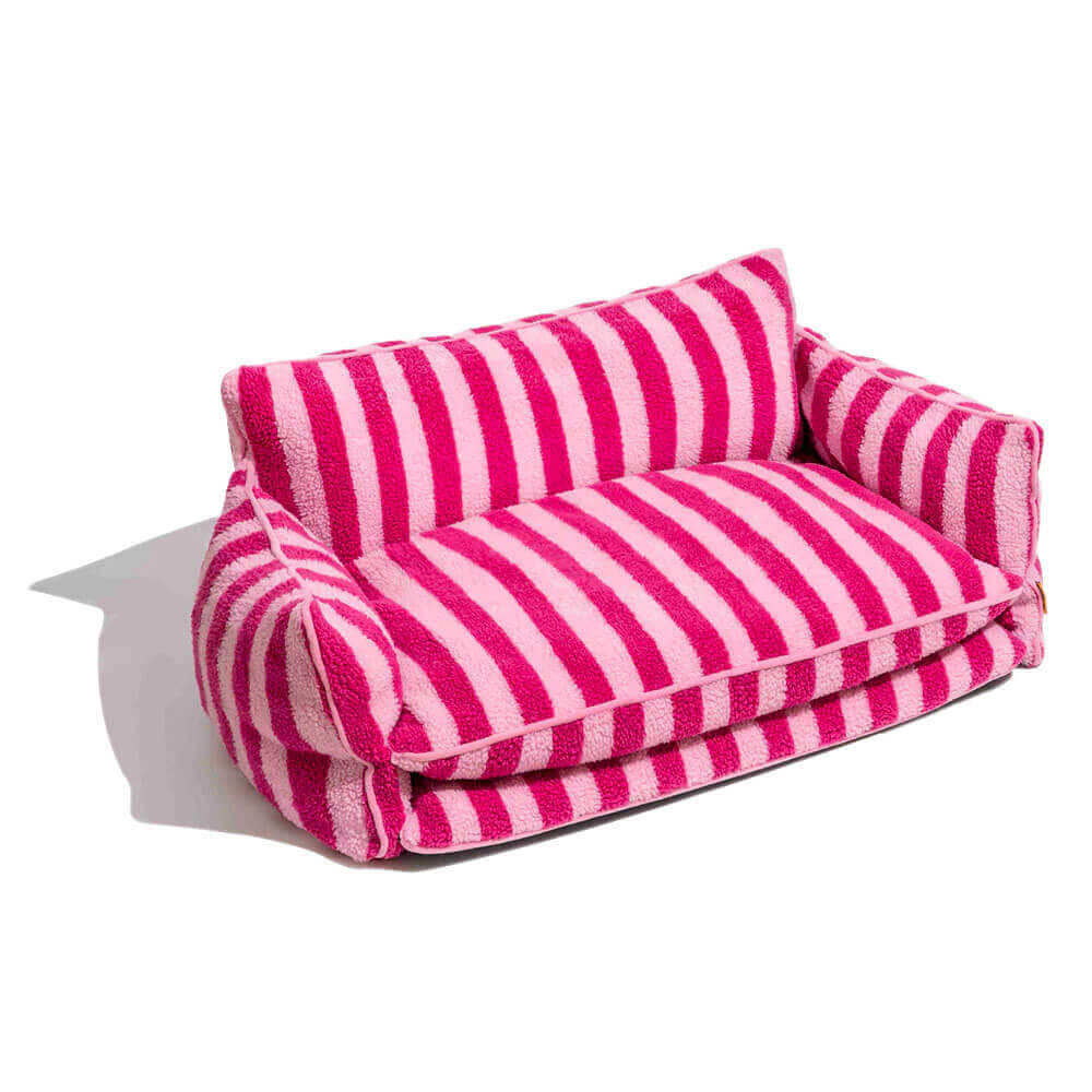 Trendy Striped Faux Lambswool Double Layer Dog & Cat Sofa Bed - Image 27