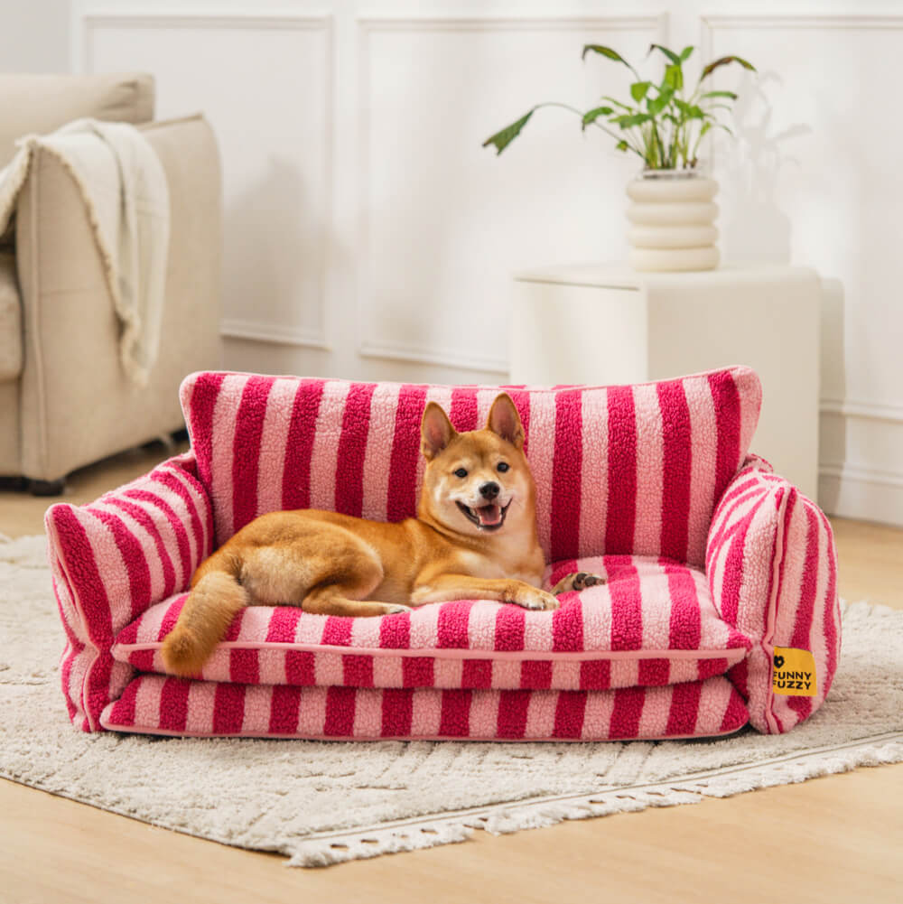 Trendy Striped Faux Lambswool Double Layer Dog & Cat Sofa Bed - Image 3