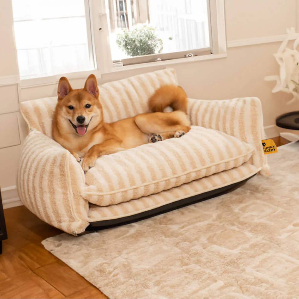 Trendy Striped Faux Lambswool Double Layer Dog & Cat Sofa Bed - Image 6
