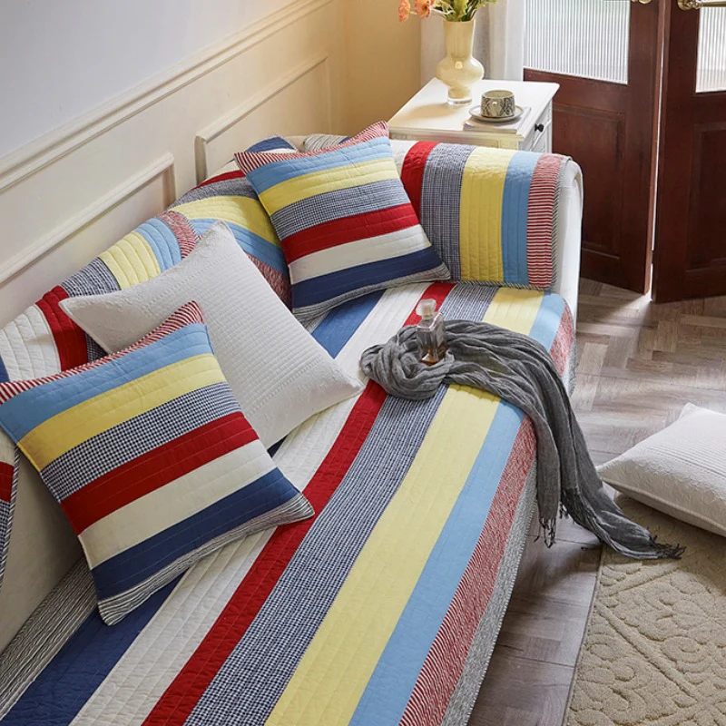 Colorful Striped Quilted Sofa Chic Protector Comfort Couch Cover - Image 5