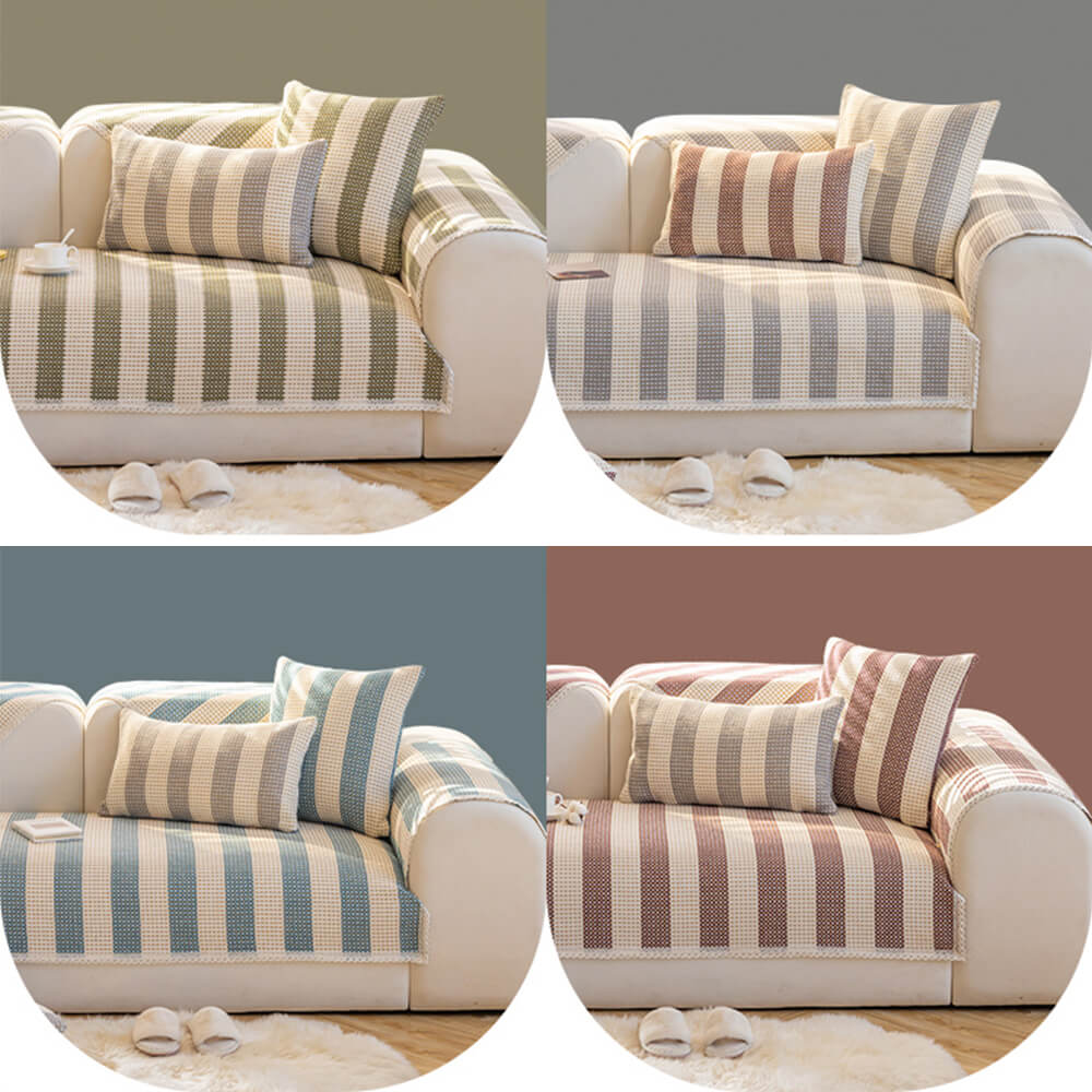 Cotton Linen Stripe Anti-scratch Furniture Protector Couch Cover - Image 10