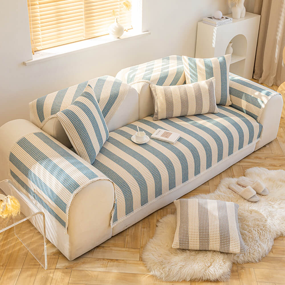 Cotton Linen Stripe Anti-scratch Furniture Protector Couch Cover - Image 11