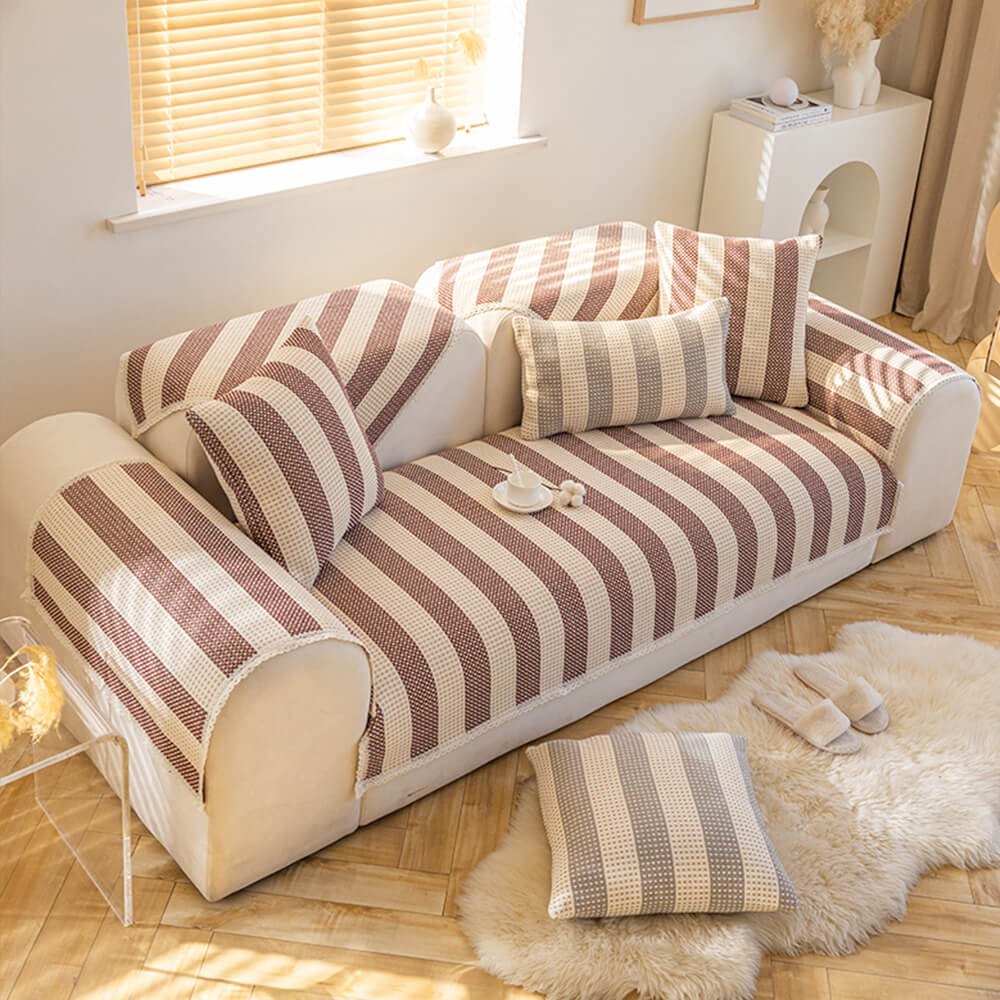 Cotton Linen Stripe Anti-scratch Furniture Protector Couch Cover - Image 12