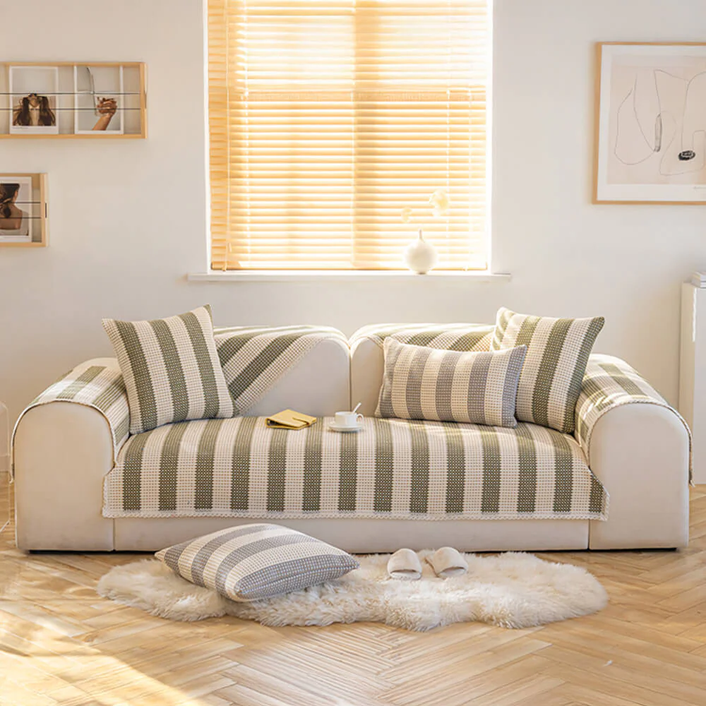 Cotton Linen Stripe Anti-scratch Furniture Protector Couch Cover - Image 14