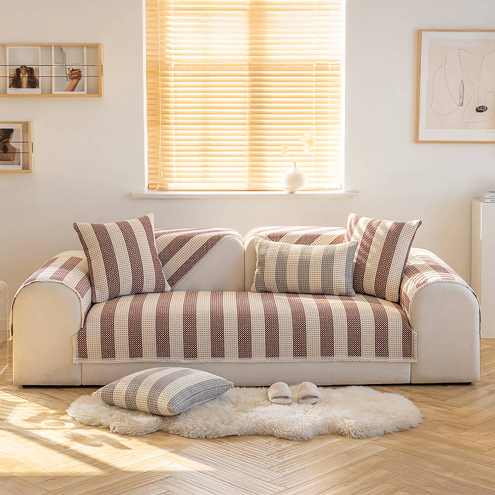 Cotton Linen Stripe Anti-scratch Furniture Protector Couch Cover - Image 15