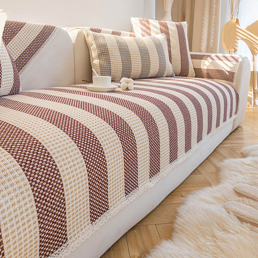 Cotton Linen Stripe Anti-scratch Furniture Protector Couch Cover - Image 3