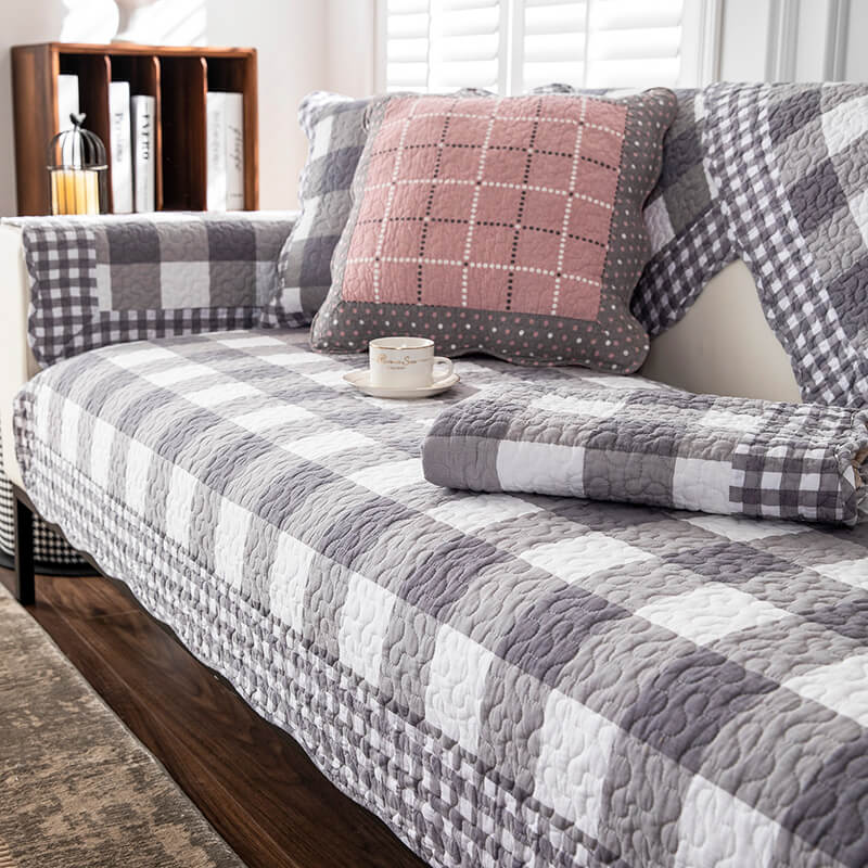 Cotton Plaid Anti-scratch Couch Cover - Image 7
