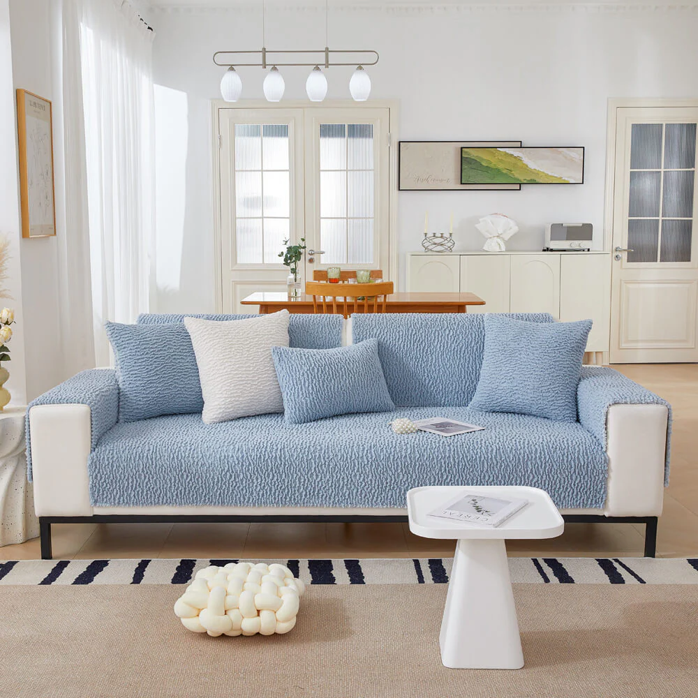 Cream Colour Berber Fleece Anti-Scratch Couch Cover - Image 11