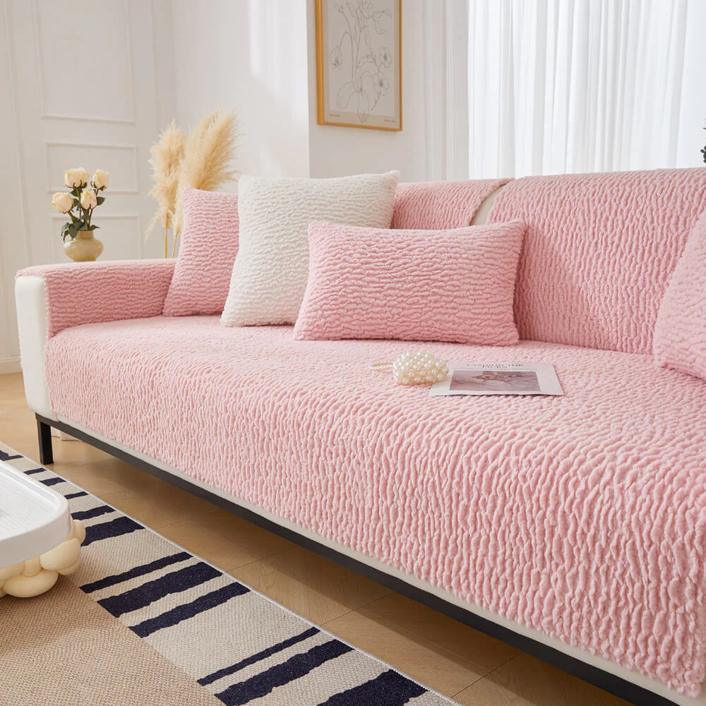 Cream Colour Berber Fleece Anti-Scratch Couch Cover - Image 13