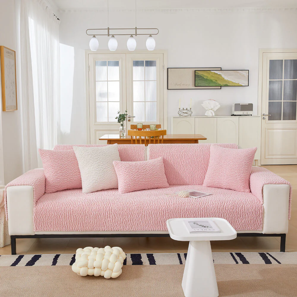 Cream Colour Berber Fleece Anti-Scratch Couch Cover - Image 14