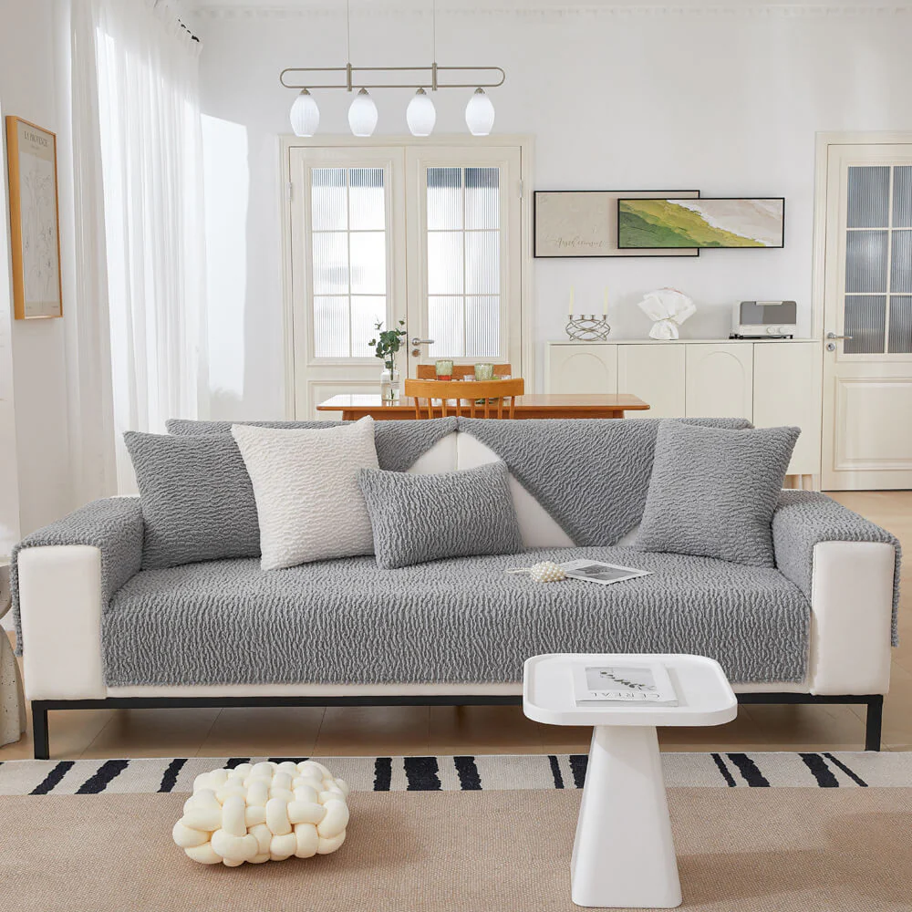 Cream Colour Berber Fleece Anti-Scratch Couch Cover - Image 15