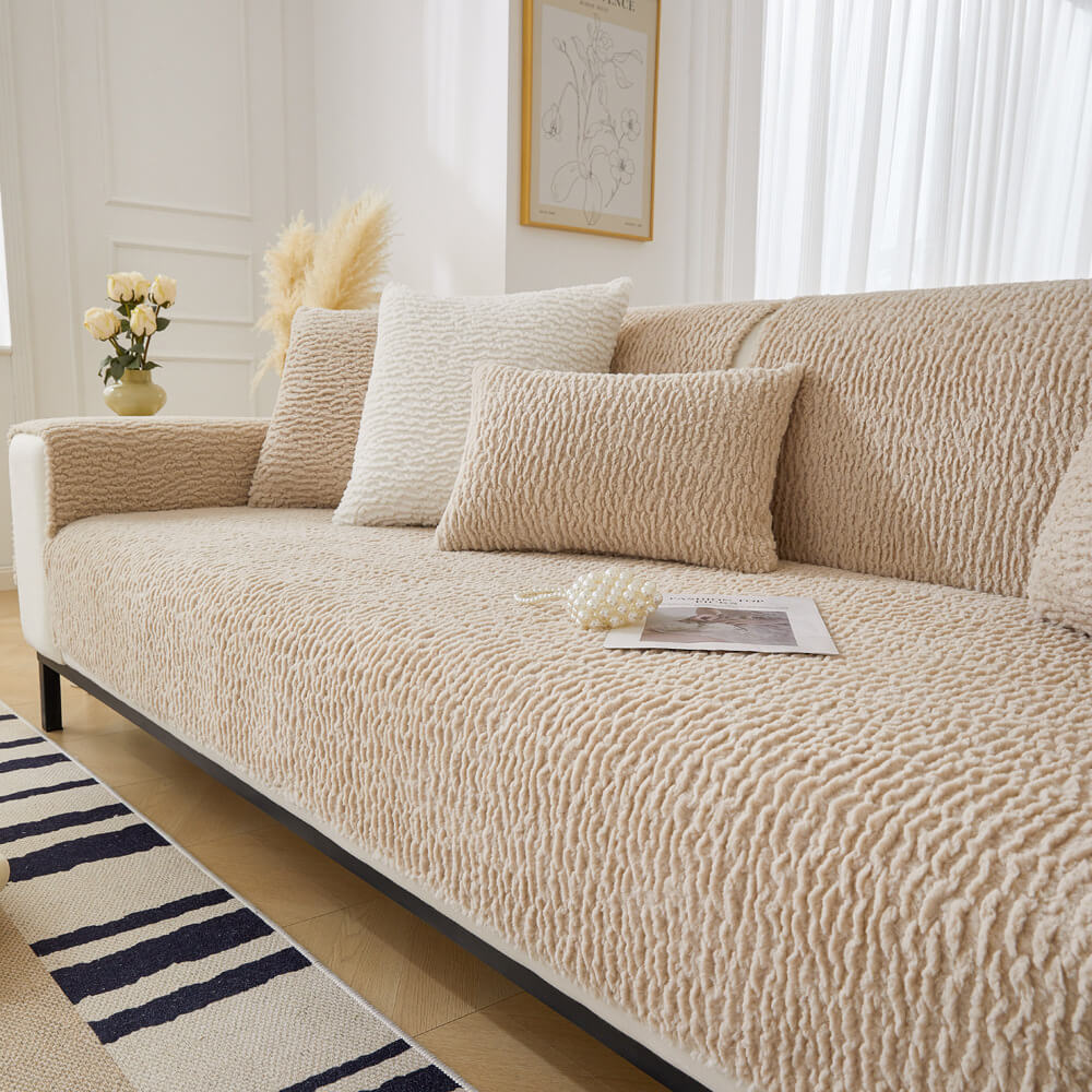 Cream Colour Berber Fleece Anti-Scratch Couch Cover - Image 3
