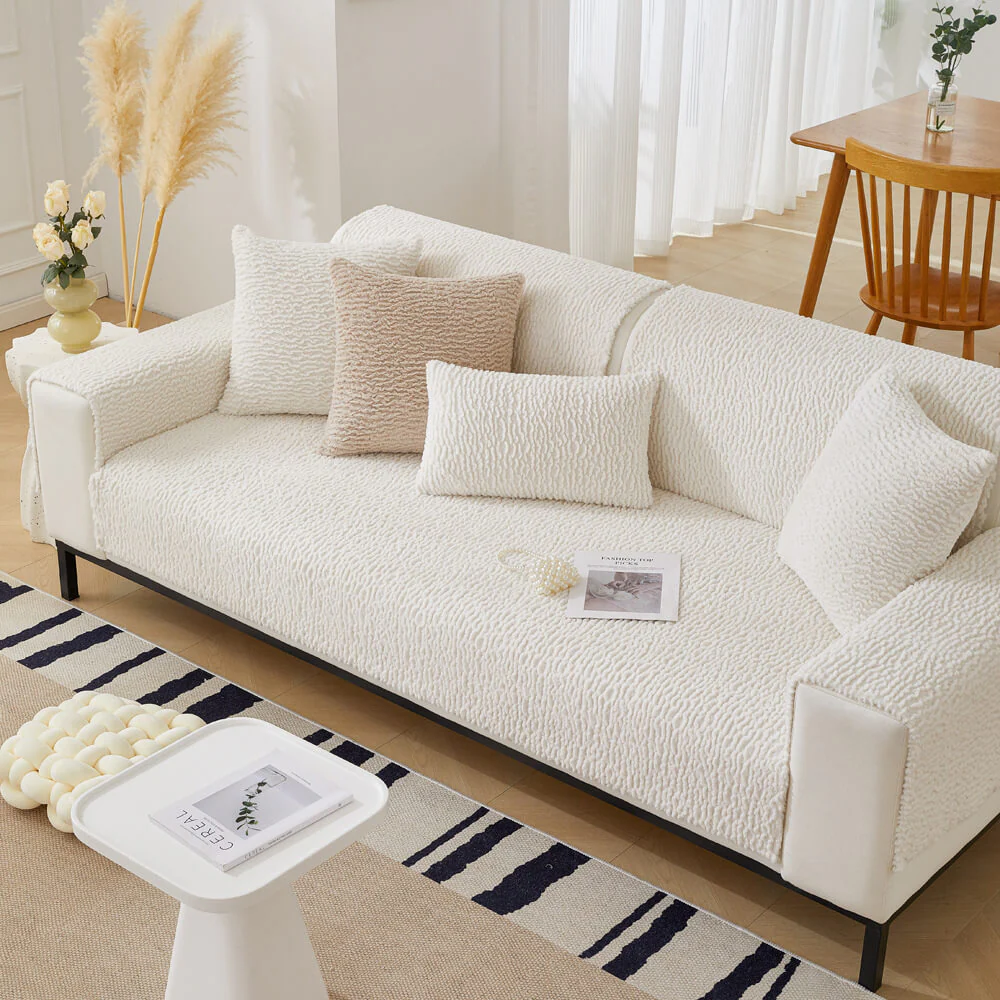 Cream Colour Berber Fleece Anti-Scratch Couch Cover - Image 7