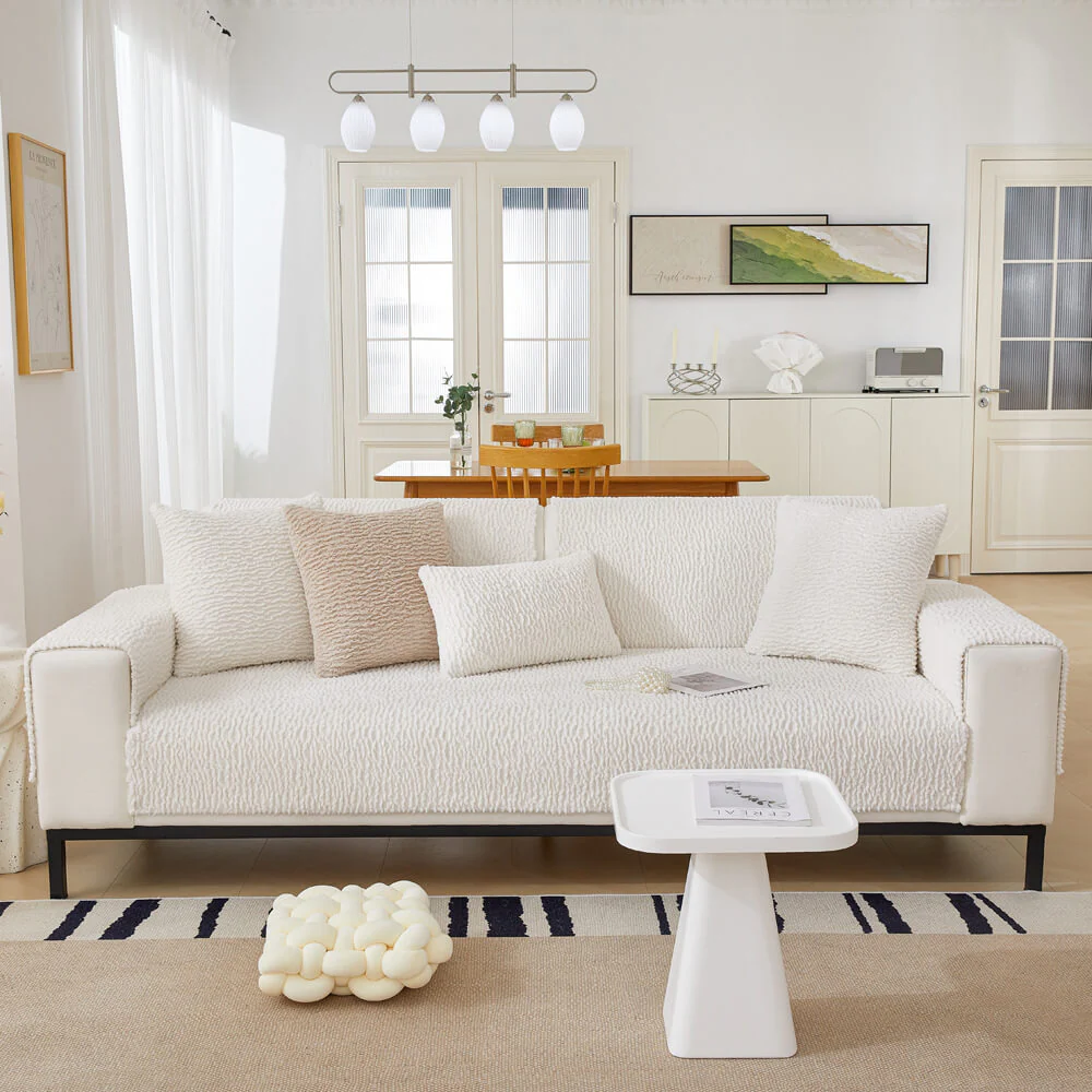 Cream Colour Berber Fleece Anti-Scratch Couch Cover - Image 9