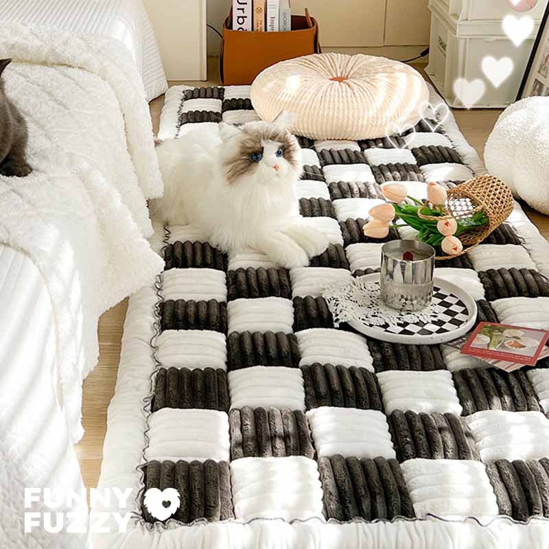 Cream-colored Large Plaid Square Fuzzy Pet Dog Mat Bed Couch Cover - Image 17