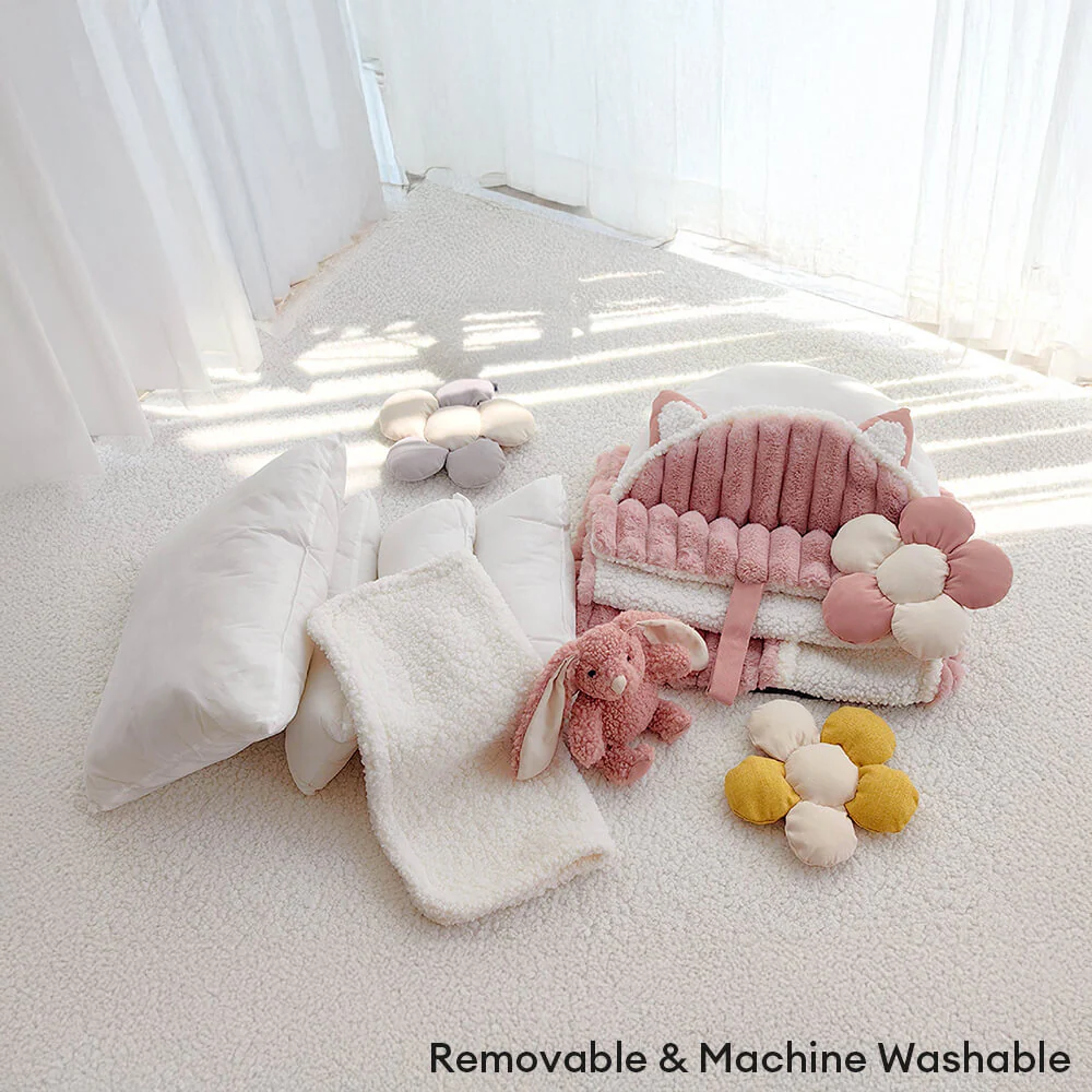 Cream Pink Fluffy Cozy Washable Dog & Cat Sofa Bed - Image 6