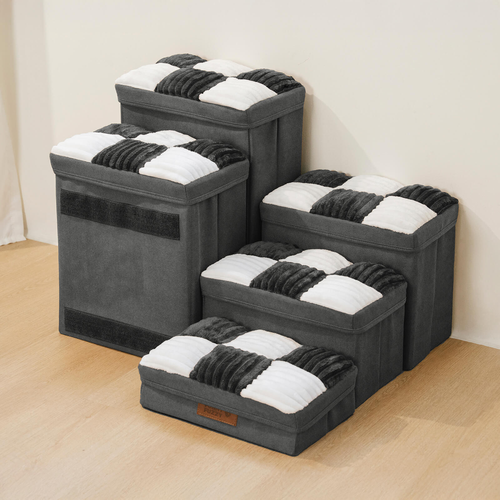 Detachable Chessboard Plaid Handcrafted Dog Stairs with Storage - Foldable Steps - Image 10